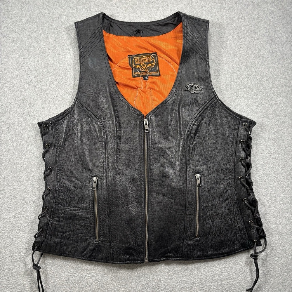 Milwaukee Leather Black Sturgis Bike Rally Motorcycle Womens Vest XXL‎